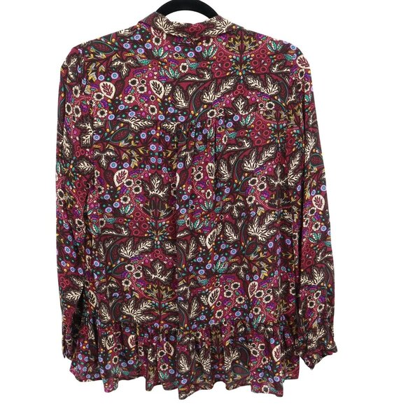Maeve Janie Peasant Top Womens 2 Burgundy Boho Romantic Whimsical Artsy Flounce - Picture 3 of 16